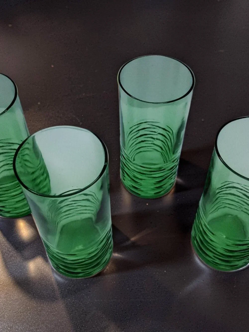 Vintage set of 4 Anchor Hocking sea moss green ribbed 8oz juice glasses